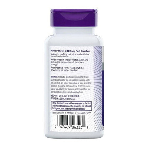 Natrol, Biotin Fast Dissolve, 5000 MCG, 90 TABS Natrol