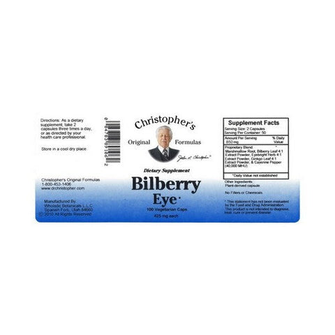 Dr. Christophers Formulas, Original Formulas Bilberry Eye, 475 mg, 100 Vegicaps Dr. Christophers Formulas