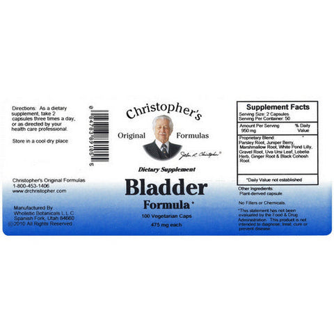 Christopher's Original Formulas, Bladder Formula, 475 mg, 100 vcaps Christopher's Original Formulas