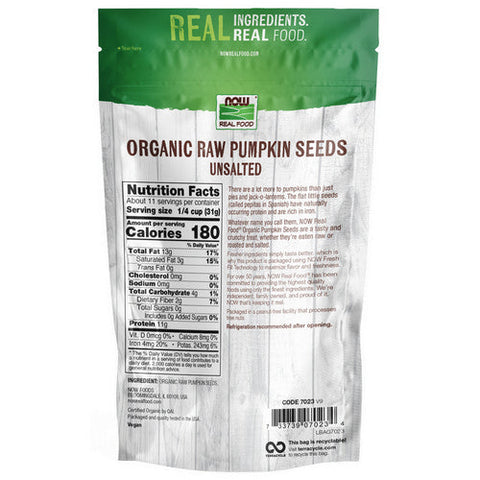 Now Foods, Organic Raw Pumpkin Seeds Unsalted, 12 OZ Now Foods