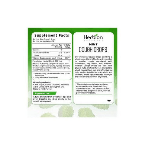 Herbion, All Natural Cough Drops, Mint 18 Lozenges Herbion