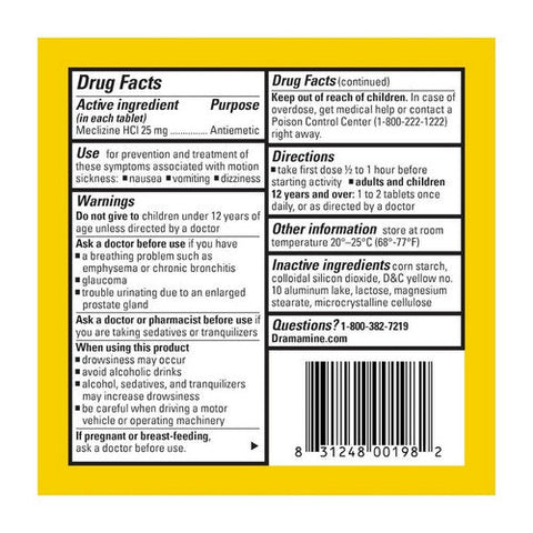 Med Tech Products, Dramamine Tablets Less Drowsy Formula, 25 mg, 8 Tabs Dramamine