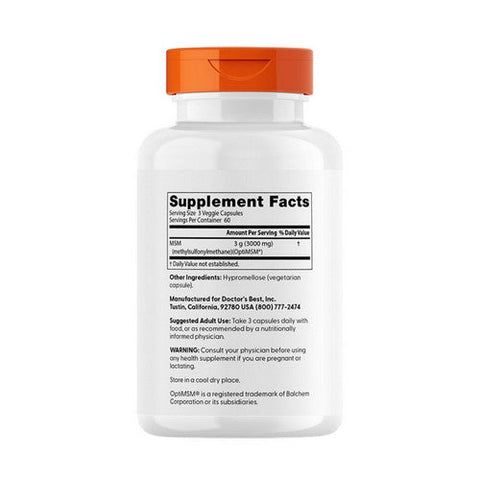 Doctors Best, MSM with OptiMSM, 3000 Mg, 180 Veggie Caps Doctors Best