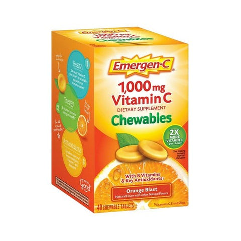 Emergen-C, Vitamin C Chewables Orange Blast, 1000 mg, 40 Tablets
