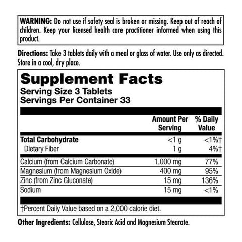 Kal, Cal/Mag/Zinc High Potency, 100 Tabs Kal