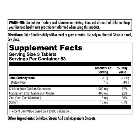 Kal, Cal/Mag/Zinc High Potency, 250 Tabs Kal
