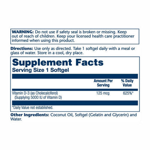 Solaray, Super Bio Vitamin D-3, 125 Mcg, 120 Softgels Solaray