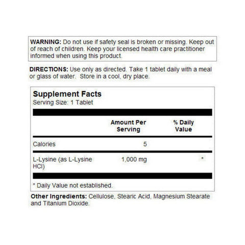 Kal, L-Lysine, 1,000 mg, 100 Tabs Kal