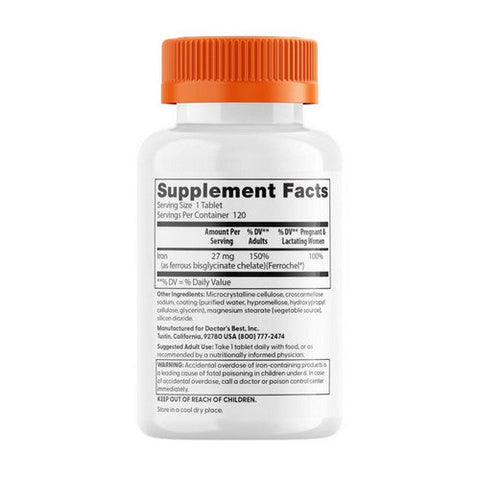 Doctors Best, High Absorption Iron, 27 Mg, 120 Tablets Doctors Best