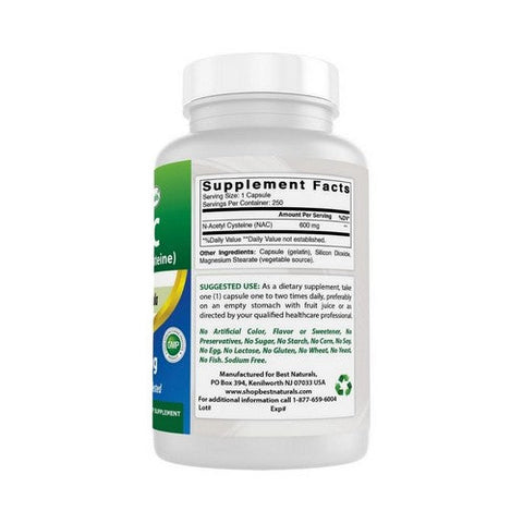 Best Naturals, Nac N-Acetyl Cysteine, 600 mg, 250 Caps Best Naturals