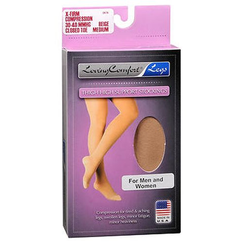 Loving Comfort, Thigh High Support Stockings Closed Toe X-Firm Compression Medium Beige, 1 Each Loving Comfort