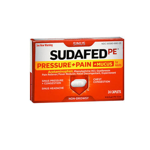 Sudafed Pe, Pressure Plus Pain + Mucus Caplet, 24 Tabs Sudafed Pe