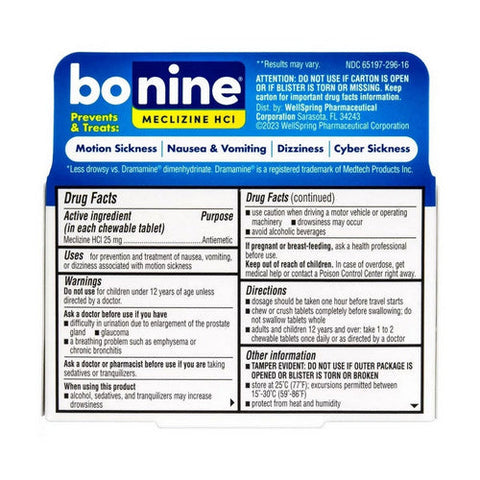 Bonine, Motion Sickness Chewable Tablets Raspberry Flavored, 16 Tabs Bonine