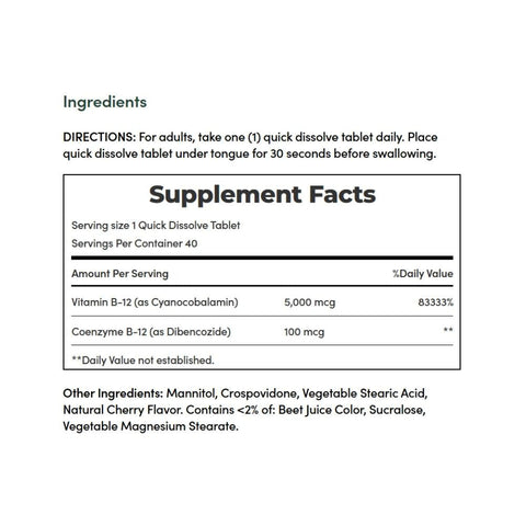 Nature's Bounty, B-12 Quick Dissolve Tablets, 5000 Mcg, 40 Count Nature's Bounty
