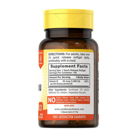 Sundance, Vitamin D3 Quick Release Softgels, 1000 IU, 100 Tabs Sundance