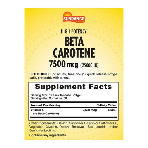 Sundance, High Potency Beta Carotene Provitamin A, 7500 Mcg, 60 Caps Sundance