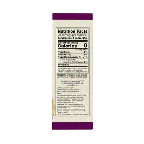 Now Foods, Monk Fruit With Allulose Organic Packets, 2.47 Oz Now Foods