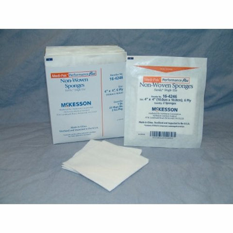 McKesson, Nonwoven Sponge 4 X 4 Inch 6-Ply Sterile 16-4246, Box Of 25 McKesson