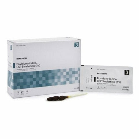 McKesson, Impregnated Swabstick McKesson 3 Pack Individual Packet 10% Strength Povidone-Iodine, 1 Pack McKesson