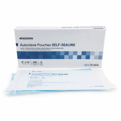 McKesson, Sterilization Pouch Ethylene Oxide EO Gas Steam 8 X 16 Inch 16-6426, Box Of 200