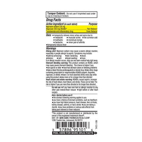 Gericare, Pain Relief Naproxen Sodium, 100 Tablets Gericare