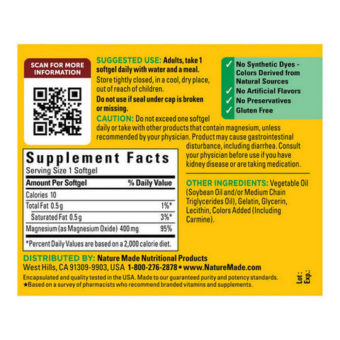 Nature Made, Magnesium Extra Strength, 400 mg, 60 Softgels Nature Made