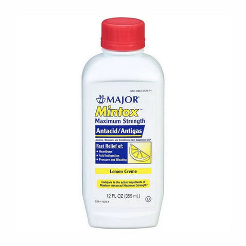 Major Pharmaceuticals, Mintox Maximum Strength Antacid & Antigas Liquid Lemon Cream Flavor, 12 Oz Major Pharmaceuticals