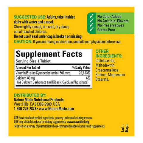 Nature Made, Vitamin B-12, 500 mcg, 200 Tabs Nature Made
