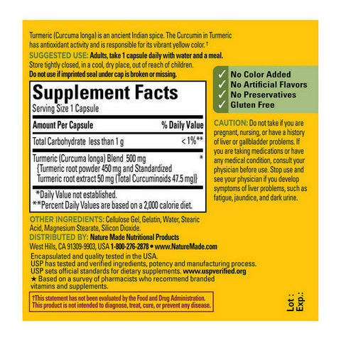 Nature Made, Turmeric Curcumin, 500 mg, 60 Caps Nature Made