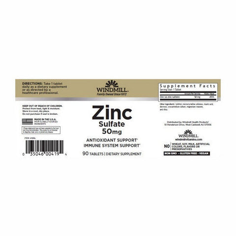 Windmill Health, Zinc Sulfate, 50 Mg, 90 Tabs Windmill Health