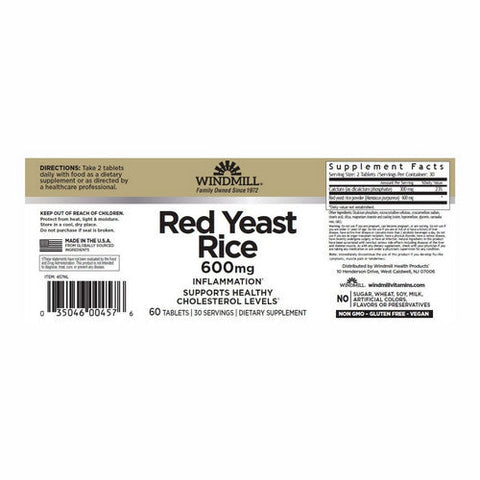 Windmill Health, Red Yeast Rice, 600 Mg, 60 Tabs Windmill Health