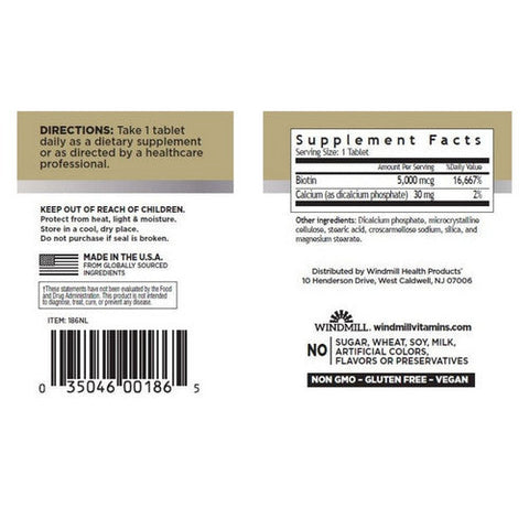 Windmill Health, Biotin, 5000mcg, 60 Tabs Windmill Health