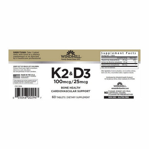 Windmill Health, VITAMIN K2 W/VIT D3, 60 Tabs Windmill Health
