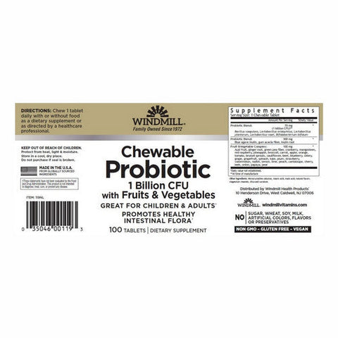 Windmill Health, Probiotic Chewable, 100 Tabs Windmill Health