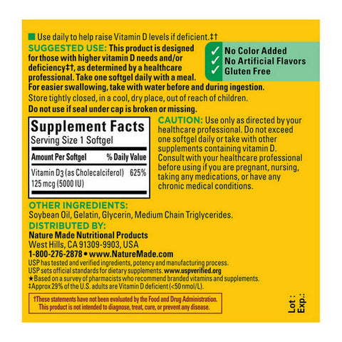 Nature Made, Vitamin D, 5000 IU, 90 Tabs Nature Made