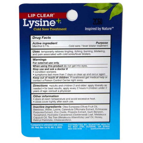 Quantum Health, Lipclear Lysine Plus Cold Sore Treatment, 0.25 oz