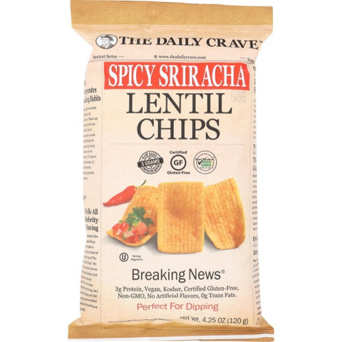 The Daily Crave, Chip Lentil Spicy Srirach, Case of 8 X 4.25 Oz The Daily Crave