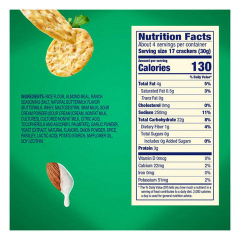 Blue Diamond, Almond Nut-Thins Rice Cracker Snacks with Country Ranch, 4.25 Oz(Case Of 12) Blue Diamond