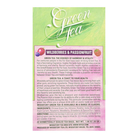 Wissotzky, Tea Grn Wldbry & Pssn Fruit, 20 Bags(Case Of 12) Wissotzky