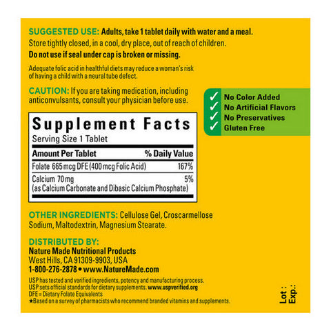 Nature Made, Folic Acid, 400 mcg, 250 Tabs Nature Made