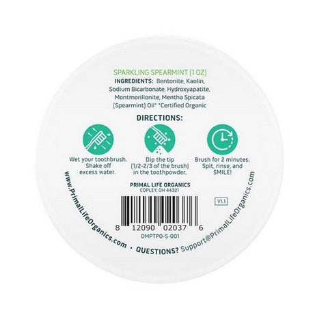 Primal Life Organics, Powdered Mineral Toothpaste With Nano-Hydroxyapatite Sparkling Spearmint, 1 Oz