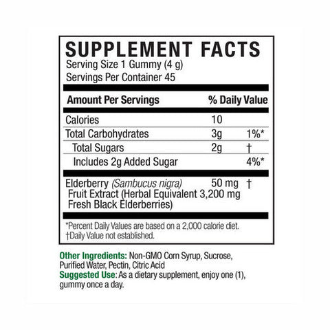 Nature's Answer, Black Elderberry Sambucus Daily Gummies 2X Strength, 3200 Mg, 45 Gummies Nature's Answer