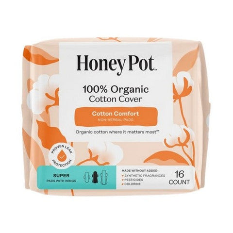 The Honey Pot, Organic Cotton Cover Super Pads With Wings, 16 Count The Honey Pot