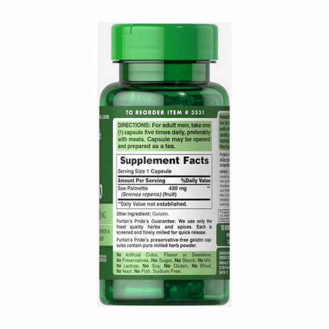 Puritan's Pride, Saw Palmetto, 450 mg, 100 Capsules Puritan's Pride