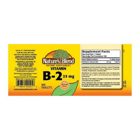 Nature's Blend, Vitamin B-2, 25 mg, 100 Tabs Nature's Blend