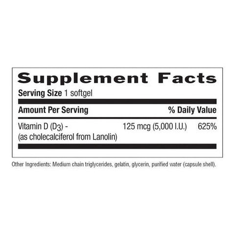 Country Life, Vitamin D3 (5000 IU), 125 Mcg, 365 Softgels Country Life