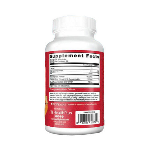 Health Plus, Turmeric Curcumin with BioPerine, 90 Caps Health Plus