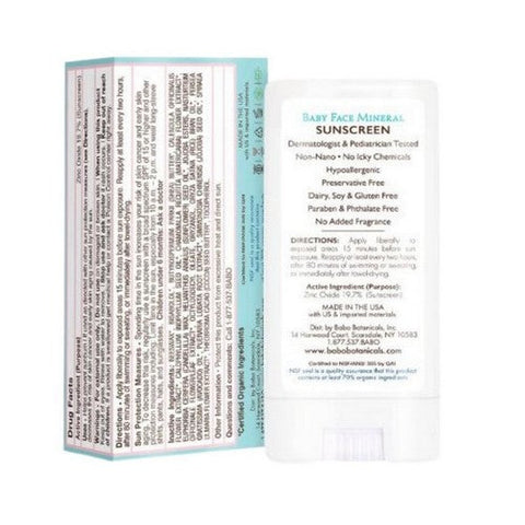 Babo Botanicals, Baby Face Mineral Sunscreen Stick SPF 50, 0.6 OZ Babo Botanicals