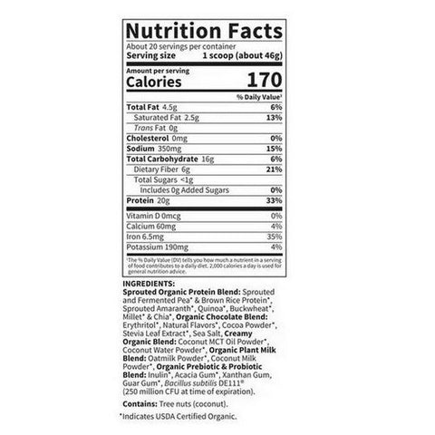 Garden of Life, Organic Creamy Protein with Oatmilk Chocolate Brownie, 920 Grams Garden of Life