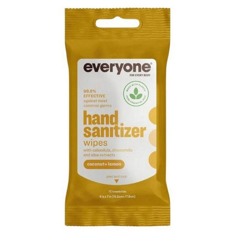 Everyone, Hand Sanitizer Wipes Coconut + Lemon Pouch, 15 Count Everyone